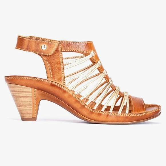 PIKOLINOS Women Heel Sandals Leather White Tan Size 40 = 9 US Velcro Closure - Picture 2 of 13